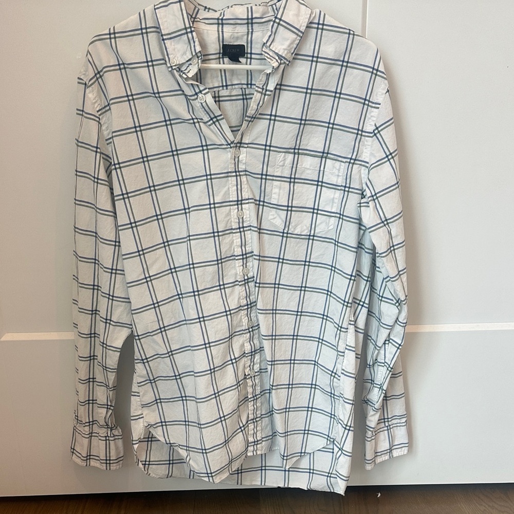 J. Crew White and Navy Plaid Casual Shirt